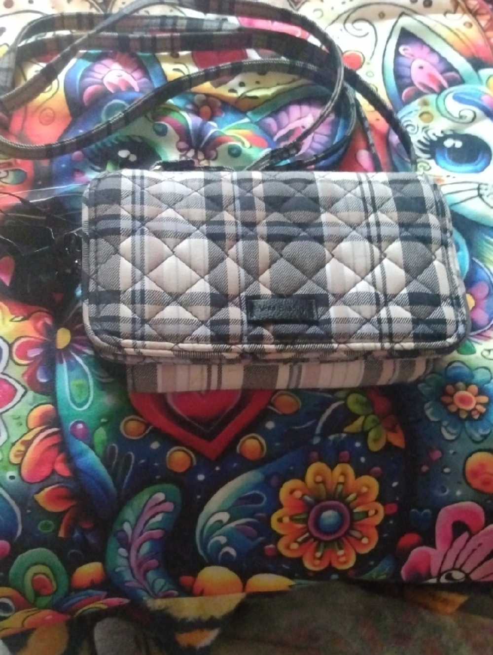 Vera Bradley Quilted Plaid Crossbody Bag in Black & Cream
